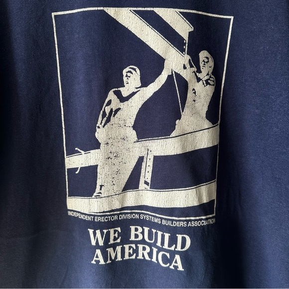 Vintage L We Build America Erector Builder Association Tshirt Grunge Distressed - Picture 3 of 8